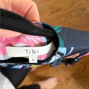 Tibi Navy and Light Blue Floral-Trim Dress